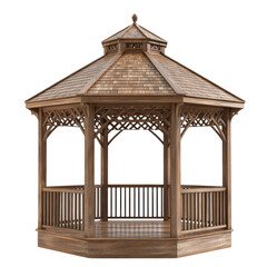Obraz premium Rustic Wooden Gazebo Garden Arch on transparent background.