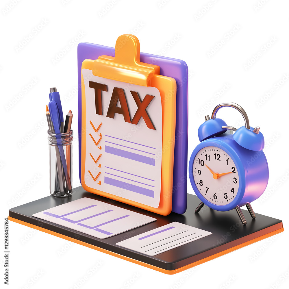 Leinwandbilder sleek tax deadline reminder with clipboard checklist and alarm clock a 3d rendered concept displayin