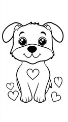 Obraz premium Cute dog coloring page for kids with hearts simple design for fun activities home environment creative viewpoint