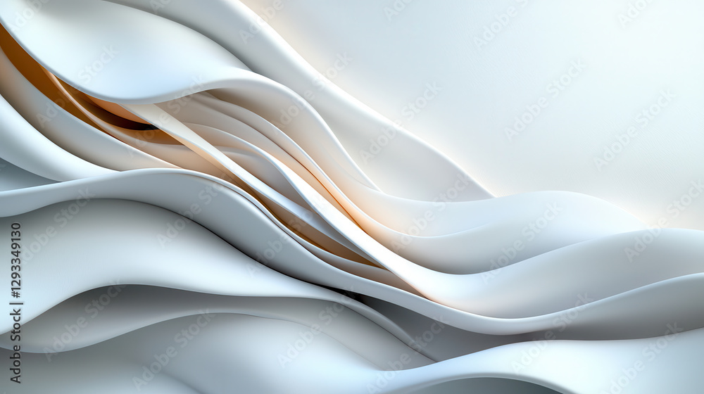 Poster Flowing wave like layers create abstract parametric sculpture with serene and elegant design. smooth curves and soft colors evoke sense of calm and fluidity