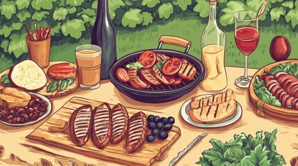 Summer BBQ Feast with Grilled Meats and Fresh Vegetables
