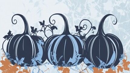 Elegant Blue Pumpkins with Autumnal Vines: A Decorative Fall Design