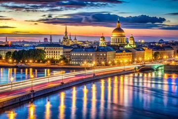 Fototapeta premium St. Petersburg Russia Panoramic Cityscape Night Long Exposure Photography