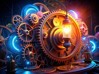 Strategic Solutions: Clock Gears & Lightbulb - Conceptual Business Photo
