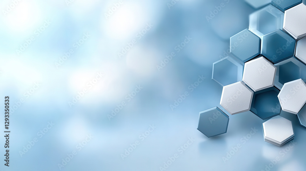 Leinwandbilder serene design featuring light blue hexagons arranged in geometric pattern on soft, blurred background, creating calming and modern aesthetic