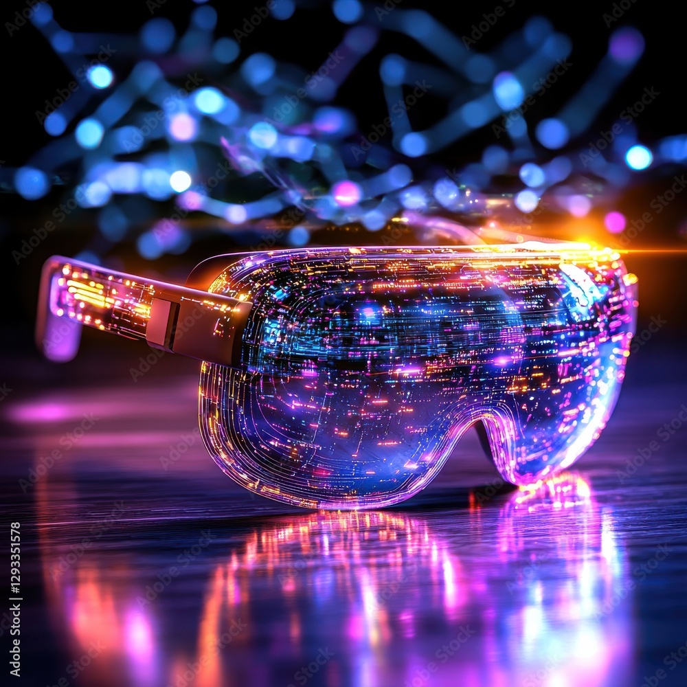 Poster colorful glimmering and abstract glass goggles reflecting light and creating a mesmerizing luminous 