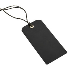 Blank black price tag isolated on transparent background