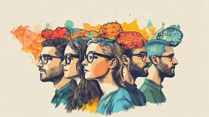 Mbti concept, people with different mindset types. Male and female characters with creative, imaginative, logical, structural, analytical thinking, Mind behavior mental models Line art flat vector set