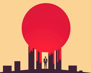 Obraz premium Man Silhouetted Against Large Red Sun