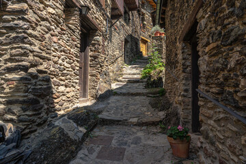 Street of the traditional mountain village of the Os de Civis in the province of Lerida, Cataluña,...