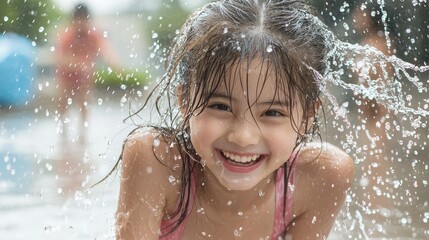 Fototapeta premium Joyful splash at songkran festival thailand a water adventure celebrating culture outdoor upbeat concept