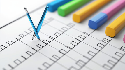 3d render todo check list with ticks, task or test paper form. Efficient work management, business project, assignment or exam, notes or questionnaire page icon, Cartoon illustration. 3D Illustration