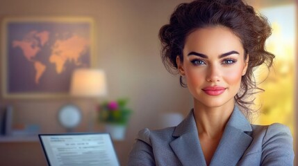 Portrait of a confident and ambitious young female business professional working on a laptop computer at her desk in a bright and modern office setting