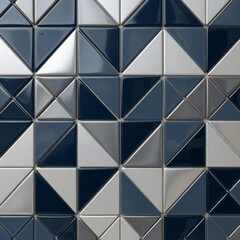 Geometric tile pattern in navy blue and silver colors