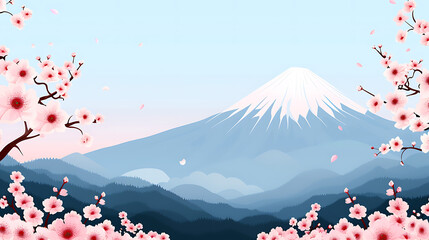 Cherry Blossoms Frame Mount Fuji Spring Landscape