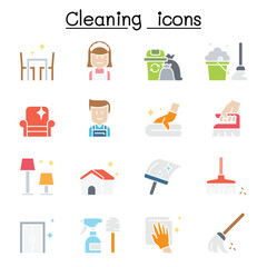 Cleaning & Hygiene icon set in thin line style