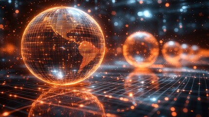 Global Network, Digital Earth, Abstract, glowing, futuristic