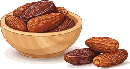 Dates Illustration vector design, Dates in wooden bowl in white background Illustration vector design