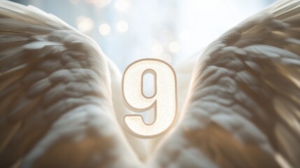 Experience the profound connection of spiritual awakening through angel number nine surrounded by ethereal wings and luminous energy