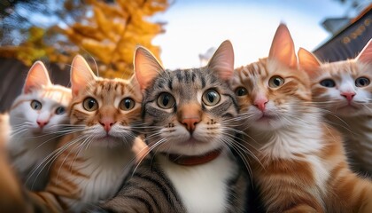 Playful Cats Striking a Selfie Against a Blurred Backdrop in a Cozy Living Room, With Soft Lighting and Whimsical Atmosphere, Perfect for Digital Art, Home Decor, or Design Inspiration.