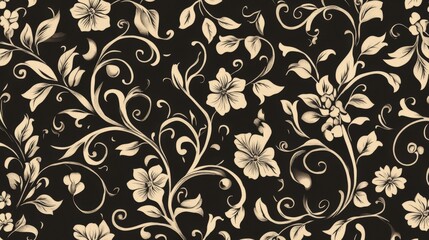 Fototapeta premium Black and Cream Floral Pattern Design for Textile or Wallpaper