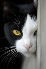 lovely black and white cat displayed on a bright setting  
