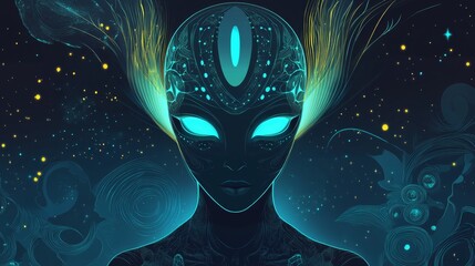 Fototapeta premium Alien Portrait in a Cosmic Galaxy
