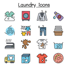 Laundry icon set in thin lline style