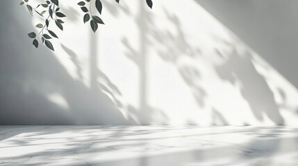 A simple, light background with soft leaf shadows on a pale wall and marble floor. Perfect for presentations.
