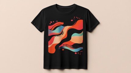 Black t-shirt with a modern abstract design
