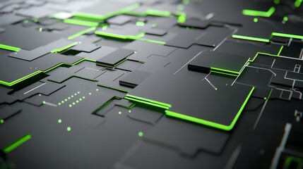 Fototapeta premium Abstract digital landscape with black and green circuit lines, depicting futuristic technology and innovation.