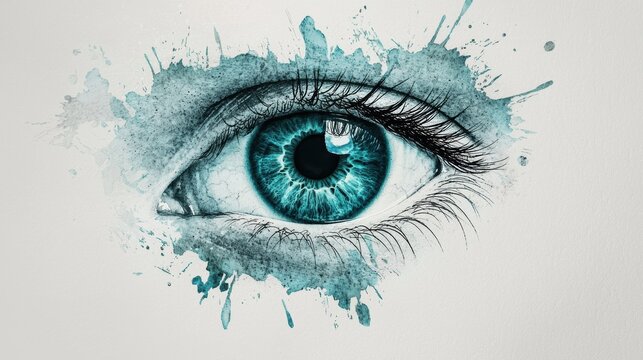 Close up of a blue eye with watercolor effect. Concept of vision, art, and beauty.