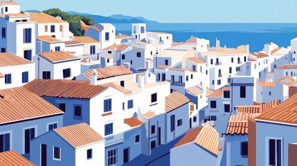 Fototapeta premium Coastal Town Houses with Vibrant Roofs