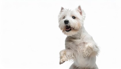 Playful West Highland White Terrier in Vivid Isolation, Exuding Joy and Energy over Tranquil Trails at Twilight