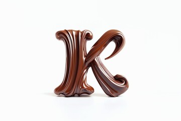 Letter K designed with flowing cocoa texture isolated on white background