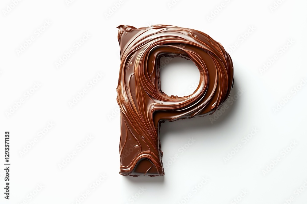 Fototapete letter p designed with flowing cocoa texture isolated on white background