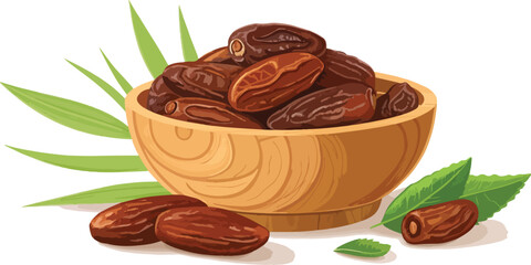 Dates in bowl on table in white background Illustration vector design, Dates Illustration vector design