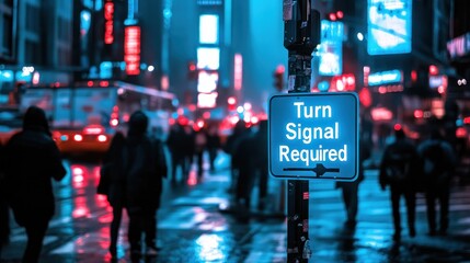 City Night Turn Signal Street Sign