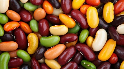 Close up of colorful dried beans. A variety of beans in different colors and shapes. Healthy food concept.