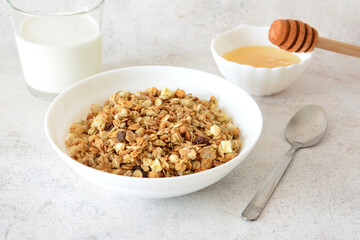 Honey Granola with Milk in the bowl