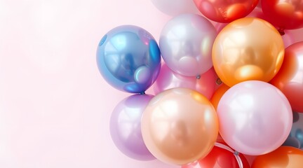 A stunning arrangement of shiny, colorful balloons, ideal for creating a festive and cheerful atmosphere at any celebration.   