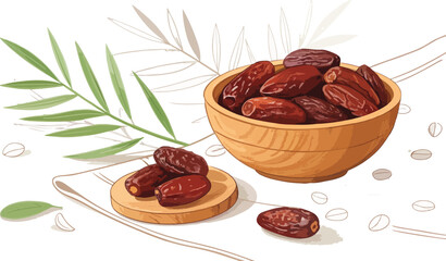 Dates in bowl on table in white background Illustration vector design, Dates Illustration vector design