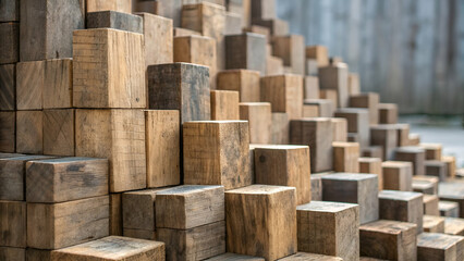 Aged wooden block stack forming an abstract textured background.