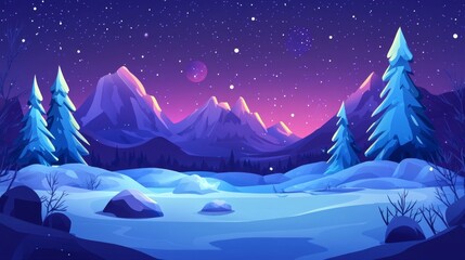 Fototapeta premium Winter Mountain Night Scene