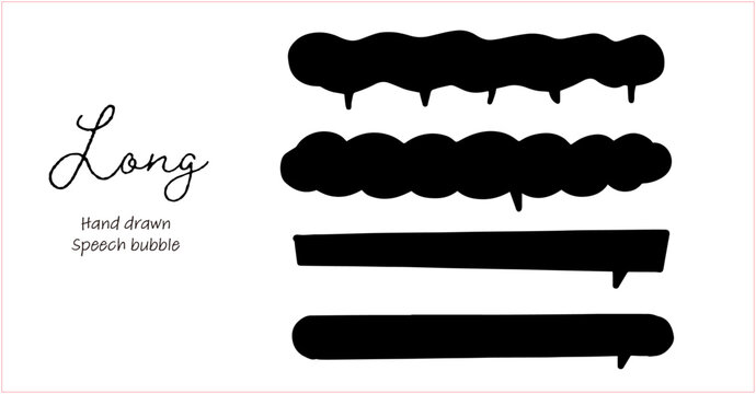 Black speech bubble frame set, simple hand-drawn horizontal long speech bubbles, vector material, monochrome, white background, copy space