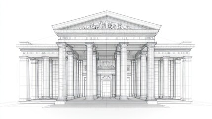 Obraz premium Neoclassical building architectural blueprint, isolated on white
