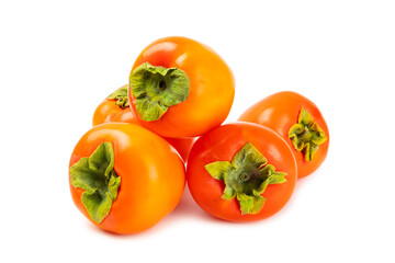Persimmon isolated on white background. Persimmon fruit. Slice of ripe, juicy, sweet persimmon fruit. Vegan. Fruit garden. Close-up.