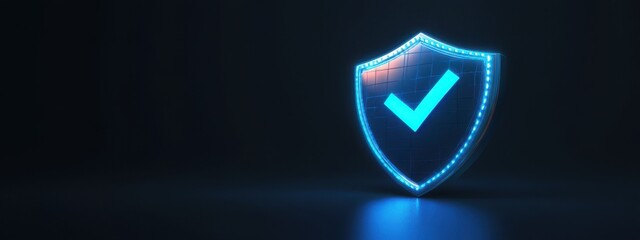 Digital security symbol illuminated in blue light against dark background representing protection and trust in technology