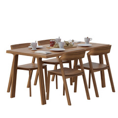 wooden dining table set isolated on white background . table and chair