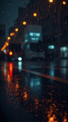 Naklejka premium Beautiful urban night with rain and vibrant reflections on wet streets for phone wallpaper background